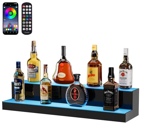 VEVOR Présentoir à Bouteilles Lumineux Éclairé par LED, Étagère à Vins 2 Niveaux 76,1 cm, Présentoir à Boisson Commercial, en Acrylique, avec Télécommande RF et Contrôle par Application, Bar Domicile