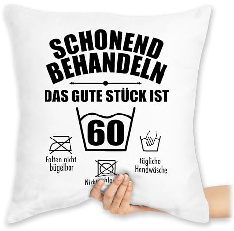 Kissen 40 x 40 cm - 60. Geburtstag - Schonend behandeln das gute Stück ist sechzig - 40 x 40 cm - Weiß - geschenke für frauen zum 60 überraschung 60ig 60zigster pillow frau scherzartikel 60er