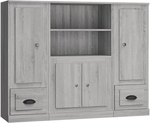 vidaXL Highboards 3 pcs, Storage Cabinets with Drawers and Doors, Sideboards for Living Room, Side Cabinets, Modern Style, Grey Sonoma Engineered Wood