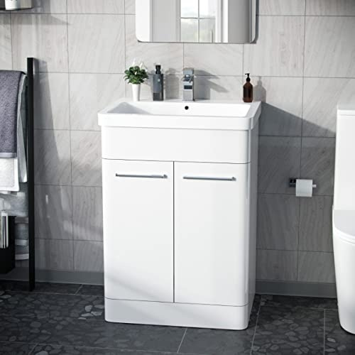 Nes Home Afern 600mm Freestanding Vanity Unit Cabinet and Wash Basin White