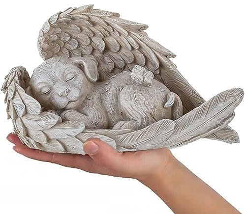 Statua a forma di angelo per cani/gatto, con ali d'angelo, Statua Commemorativa Statua di Cane Gatto Angelo Dormiente in Resina, pietra commemorativa per la casa, il giardino, il cortile (Grande cane)