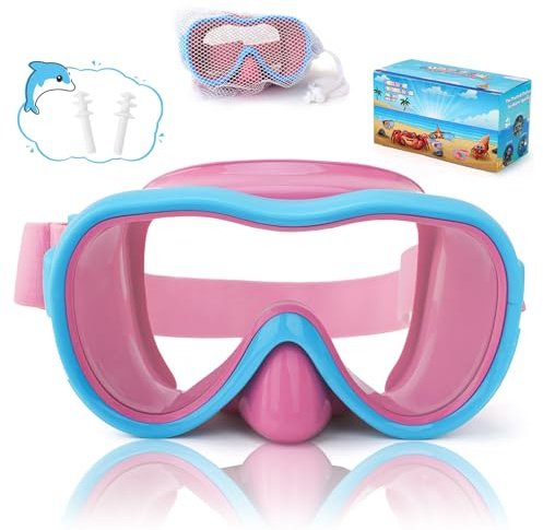 iGym Kids Swim Goggles, Snorkel Mask Diving Mask Swimming Goggles with Nose Cover and Elastic Straps Cover & Mesh Bag & Ear Plugs