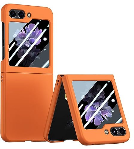 Topme Coque de téléphone Hard Skin pour Samsung Galaxy Z Flip5 / Samsung Galaxy Flip 5 2023 6.7, Manchon de Protection Antichoc en Polycarbonate - Orange