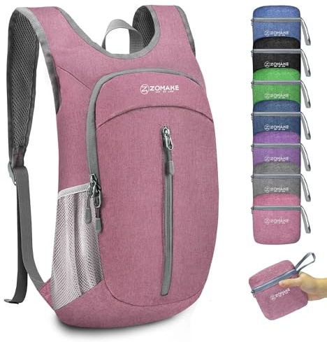 ZOMAKE Faltbarer Rucksack Klein Ultraleicht,10L Wanderrucksack Kleiner Leicht für Damen Herren,Reise Mini TagesrucksäCke Faltbar für Kinder und Jugendliche(Rosa)