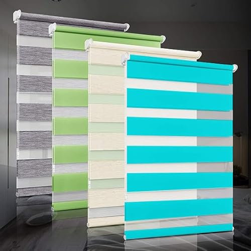 bobodeco Doppelrollo klemmfix ohne Bohren Duo Rollos für Fenster mit Klemmträger, Fensterrollo lichtdurchlässig & verdunkelnd Wandmontage Sichtschutz - Türkis B40 x H120 cm