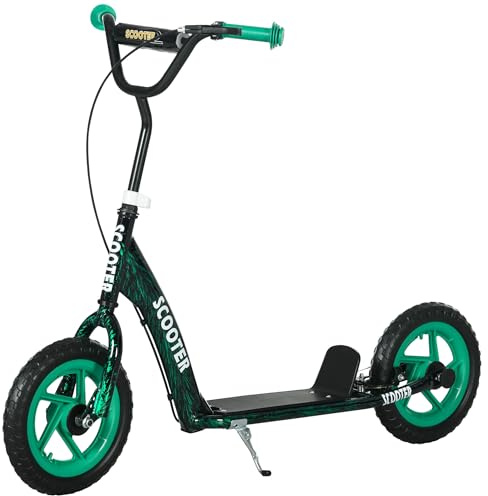 AIYAPLAY Trottinette Enfant patinette Scooter Enfant de 6 à 12 Ans Grandes Roues Ø30 cm Hauteur réglable Frein arrière béquille Vert