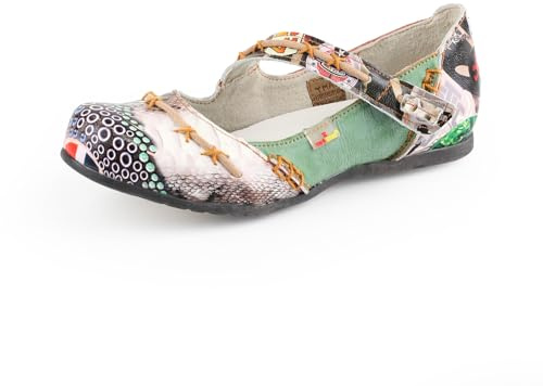 TMA EYES Costura de Mano de Moda empalmada con Zapatos Planos de Cuero de pies Anchos(Verde,42)