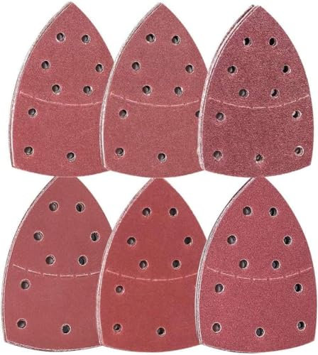 MOLENCO 72 Piezas Lijas para Lijadora, Papel de Lija Triangular, 11 Agujeros, 152 x 105 mm Triángulo de Lijado Delta para Lijadora Múltiple, Grano 40/60/80/120/180/240
