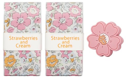 Strawberries and Cream Tennis Overgrip & Dampener Set, Pink Floral Tennis Grip, 2 Tacky Overgrips + Matching Vibration Dampener, Aesthetic Tennis Accessories for Women & Girls