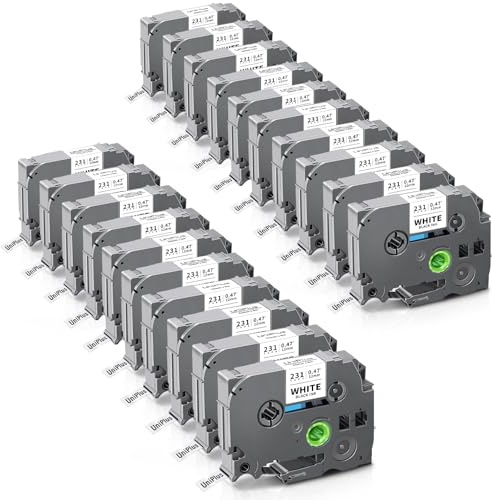 UniPlus 20x Compatible Tze-231 TZe231 pour Brother P-touch Tz231 Tzc231 Ruban 12mm Laminé pour P-Touch PT-H105 PT-H107 PT-H100lb PT-D210 PT-D200 PT-E110 PT-H100r PT-H108 PT-1010, Noir sur Blanc