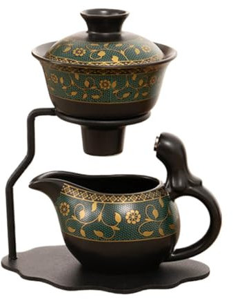KALWEL, Set da tè automatico con struttura in ferro in ceramica, teiera magnetica, set da tè Lazy Kung Fu, set da tè semi automatico, set da tè semi-automatico per uso domestico, adatto per tè sfuso,