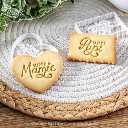 Emporte-pièces biscuits Super Mamie & Papi - Coeur & Petit Beurre | Lot de 2 | Idée cadeau fête des grands-mères et grands-pères | Recette Facile Disponible | Conçus et fabriqués en France
