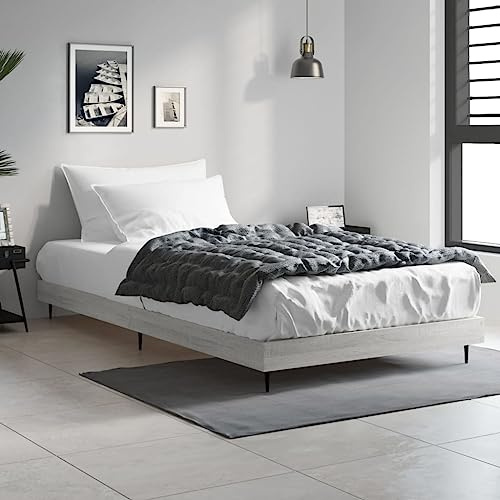 ZQQLVOO Bed Frame Lattenrost Palettenbett Bodenbett Bettgestell Grau Sonoma 100x200 cm Holzwerkstoff