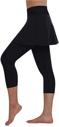 Minetom Damen Sportskort Laufskort Leggings Mit Rock Tennisröcke Hockey Rock Engen Capris Gym 3/4 Yoga Pants 2 In 1