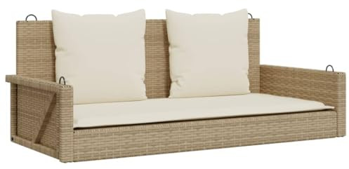 vidaXL Gungbänk med dynor beige 119x56x48 cm konstrotting