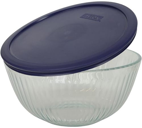 Pyrex 7403 10 Cup Sculpted Glass Mixing Bowl and 7403-PC Blue Lid - Made in USA