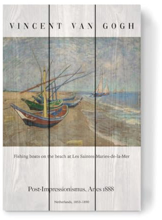 artboxONE Holzbild 45x30 cm Natur Van Gogh - Fischerboote am Strand von Künstler Carina
