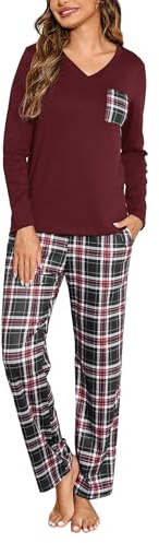 iClosam Pigiama Donna Invernale a Quadri Pigiama Cotone Lungo Pigiami Due Pezzi con Tasche Laterali Comodo Casual per la Casa S-XXL