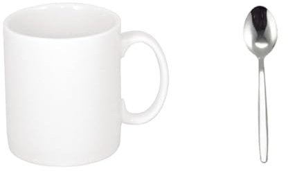 Olympia Athena Crockery Mugs 10oz / 280ml (Pack of 12), White Vitrified Porcelain & Genware 2000-8 Millennium 18/0 Stainless Steel Teaspoon, 140 mm Length, Pack of 12