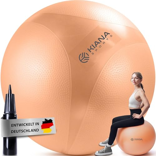 KIANA SPORTS Gymnastikball & Sitzball – Yoga Ball für Fitness & Büro | in 4 Größen, Rutschfester Fitnessball mit Noppen, Deutsche Entwicklung, Hohe Belastbarkeit, inkl. Pumpe & Übungsplan