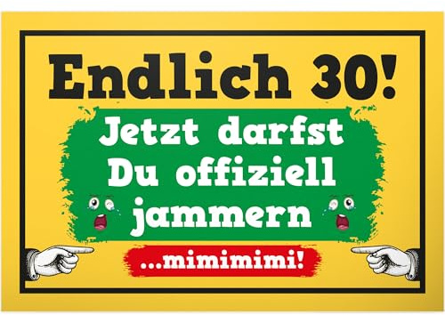 DankeDir! Endlich 30 Jahre mimimi - Kunststoff Schild 30 x 20 cm - Männer & Frauen Geschenk Geburtstagsgeschenk 30. Geburtstag - Geburtstagsdeko Geburtstagskarte Geschenkidee Partydeko 30er
