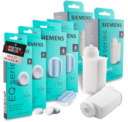 MEISTERZWECK4U Pflegeset Kaffeevollautomat 2x Reinigungstabletten, 2x Entkalkungstabletten, 2x Wasserfilter, kompatibel mit Siemens EQ Series, Reinigungsset Entkalkung Kaffeemaschinen