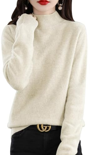 Yutdeng Pull Femme Hiver Pull en Tricot Pullover col Roulé Elegant Sous Pull en Maille Léger Chandails Ajusté Chic Pulls Tricoté Top Chaud Haut Manches Longues d'Hiver Automne Doux Sweater Décontracté