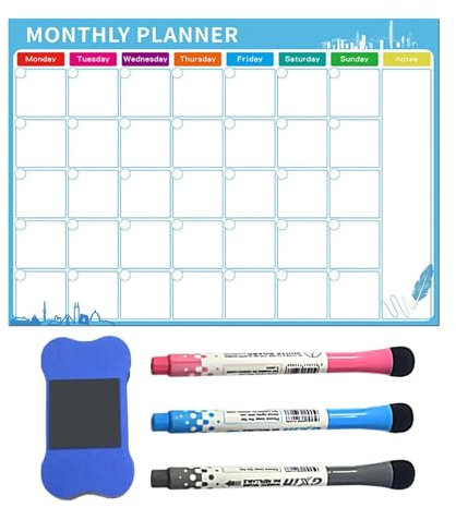 Magnetischer Wochen- und Monatsplaner, Kalender, trocken abwischbare Tafel, Kühlschrankmagnet mit 3 Stiften for Zuhause, Büro, Geschäfte, Nachrichtentafel