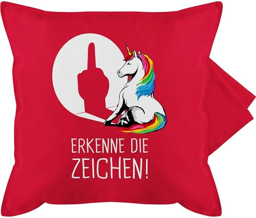 Shirtracer Kissenbezug - Kissen - Lustiger Einhorn Spruch Erkenne die Zeichen | Cooles Unicorn Geschenk Einhörner Sprüche witzig - 50 x 50 cm - Rot - kissenbezüge einhörnern erkene Unicorns Motiv mit