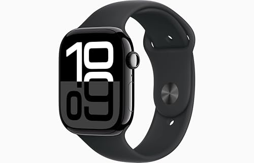 Apple Watch Series 10 [GPS + Cellular, 42mm] - Aluminiumgehäuse Diamantschwarz mit Sportarmband Schwarz, M/L (Generalüberholt)