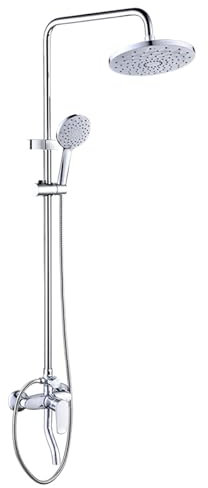 BiaoTeng Colonna Doccia con Soffione e Doccetta per Vasca Flessibile Doccia da 150 cm Monocomando Rubinetto Vasca Colonna Doccia con Miscelatore Argentogio