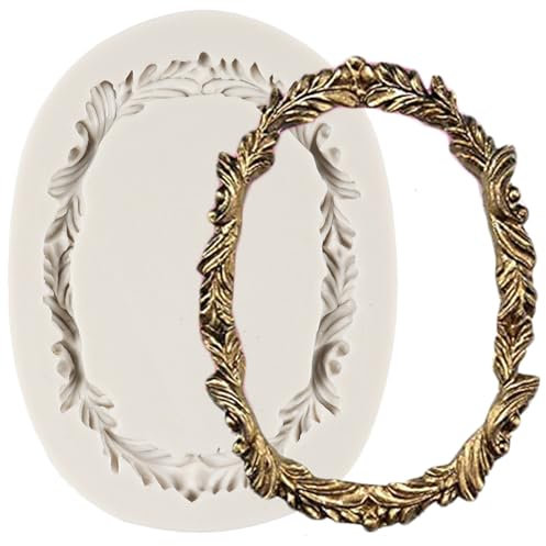 MINFEIDMS Oval Picture Frame Silicone Mould Photo Frame Fondant Moulds Vintage Mirror Frame Mould for Cake Decorating Cupcake Topper Chocolate Gum Paste Candy Polymer Clay