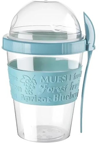 4 alla återanvändbara yoghurtkrukor 600 ml med sked flingförvaringsbehållare med lock lufttät över natten havre burk BPA-fri frukostkopp flingor när du är på språng diskmaskinssäker (marmorblå)