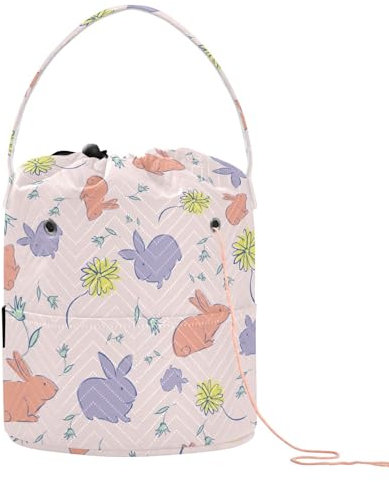 Osterhasen-Blumengarn-Aufbewahrungstasche, Stricktaschen, Tragetaschen, tragbare Nadel-Aufbewahrung für Stricken, Häkeln, Häkeln