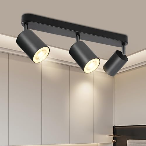 BOYIR Takspotlight 3 lampor svart, modern taklampa spotlight | Svängbar 350°, GU10 taklampa spotlight, spotlight lampa takspotlights för kök hall vardagsrum, utan belysningsmedel
