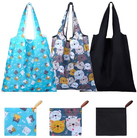 ChauLanBow 3 Stück Einkaufsbeutel Faltbar, Einkaufstasche Faltbar, Faltbare Einkaufstasche im Beutel, Einkaufstaschen Faltbare, Reusable Shopping Bags, Falttasche für Einkauf, Reise, Ausflug