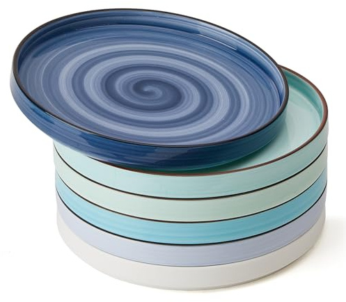 Sweese 7.8 Inch Porcelain Dessert Plates Set of 6 - Gradient Salad Plates, Microwave & Dishwasher Safe, Scratch-Resistant, Elegant High-Edge Design for Appetizers, Cakes, Pasta - Cool Assorted Colors