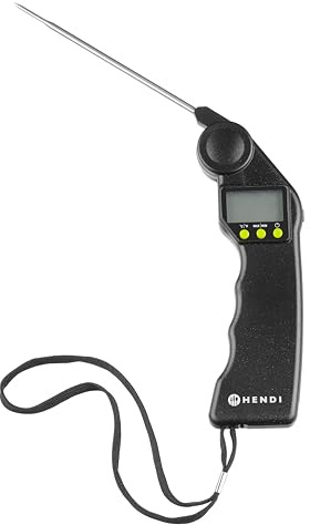 HENDI Kökstermometer, digital vikbar sond, temperaturområde: -50° till 300 °C, LCD-skärm, köttermometer, sondens längd: 115 mm, inkluderar 1 x AAA-batteri, 160 x 55 x (H) 20 mm, rostfritt stål