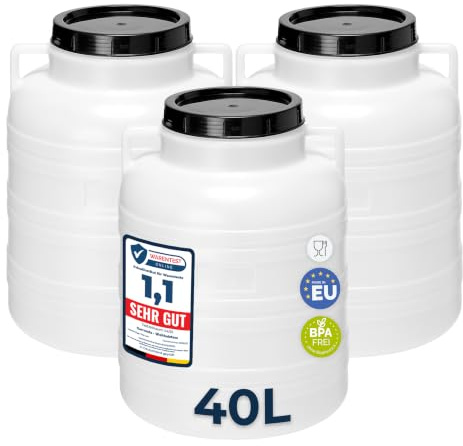 Garronda Set 3X 40 Liter Weithalsfass BPA-frei Futtertonne Fass Universalfass Lebensmittel Fass Regenfass für Garten Regentonne mit Deckel Regenwassertonne für Garten Wassertonne GD-0127 Weiß