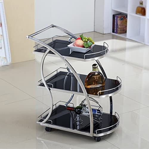 Rollbarer Barwagen mit Glasablagen für Weingetränke und Tee, tragbarer Servierwagen auf Rädern für Esszimmer, Hotel oder Restaurant, platzsparendes und stilvolles Design.