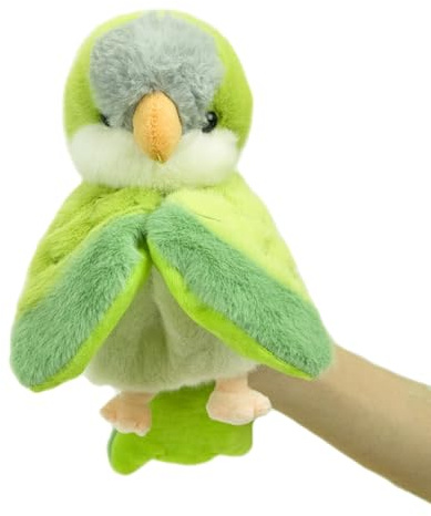 RLOMUTE Papagei-Handpuppe aus Plüsch Mönchssittich süßes kuscheliges Tierspielzeug für Rollenspiele Geschichtenerzählen für Kinder Jungen und Mädchen Eltern-Kind-Interaktion Spiele Grün