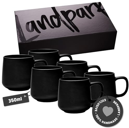 Landpark Kaffeetassen Set 6er Schwarz - Aus hochwertiger Keramik - Kaffeebecher Kaffeetasse - 100% handgefertigt, 6 Stück (350ml)