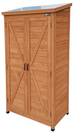 AXI Hugo Gartenschrank aus Holz in Kaffeebraun | Geräteschrank/Geräteschuppen für den Garten mit 3 festen Ablagen | 85 x 52 x 174 cm