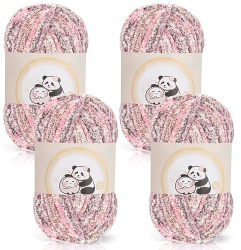 Aeelike 400 g tjock chenille-ull för handstickning, mjukt chunky chenille fluffigt stickgarn, fluffigt sammet chenille-garn för virkning, varm plyschull för mössor, halsdukar, filtar, roséguld
