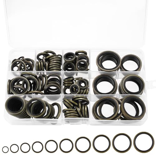 for Dowty Bonded Seals, 180 PcsBonded Seal Oil Washers Kit, Bonded Sealing Sump Plug Washers, Rubber Drain Plug Gaskets, Metal Rubber Sealing Rings, Engine Oil Crush Washerss
