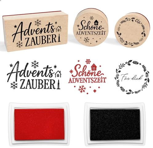 3Pcs Stempel Weihnachten Holz mit 2 Stempelkissen, Schöne Adventszeit Stempel Adventszauber Motivstempel, Adventsstempel, für Karten Geschenkpapier Scrapbooking Geschenkanhänger