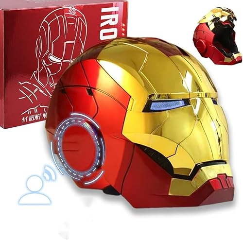 QCFGJBJK Wearable Iron Helmet with Eyes Glow Voice, Touch and Remote Control Cool Stuff Super Hero Mask Cosplay Costume Suits Amazing Helmets hot Toys Masks for Adults for Age 12+ Years Old