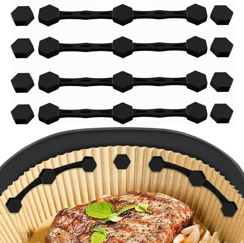 NICEWAT Lot de 12 aimants pour papier sulfurisé Airfryer - Boucles magnétiques en silicone pour friteuse à air chaud - Fixation sûre - Empêche le papier sulfurisé de couvrir les aliments (noir)