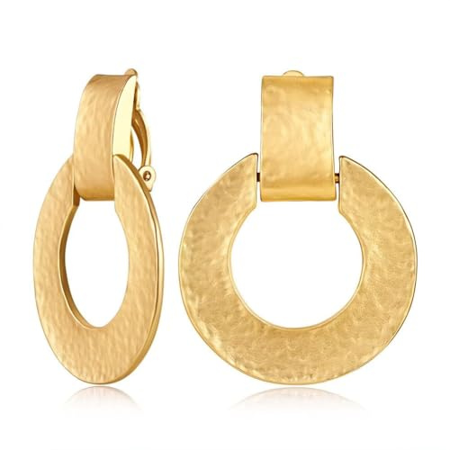 TOVABA Runde Clip Ohrringe Gold Damen, Elegante Klipp Ohrringe mit Strukturiertem Design, Runde Goldene Ohrringe mit Matt-Glänzendem Finish, Hypoallergen, Stilvolle Accessoires für Frauen