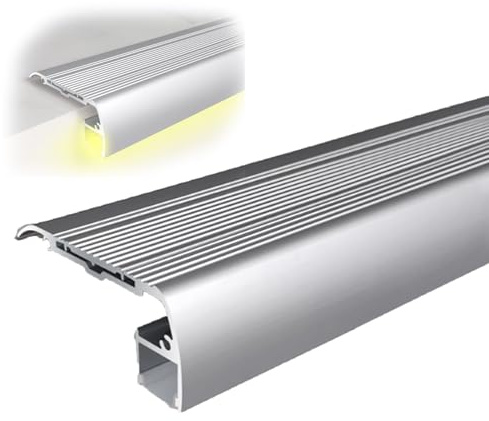 Aluminium-LED-Treppenkantenprofil, Rutschfeste Treppenstufen mit LED-Kanal, Beleuchtete Treppenkanten für Terrassen, Theater, Krankenhäuser, Schulen(Silver)